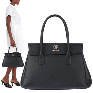 ROBERTO CAVALLI BAG BLACK LEATHER LOGO DOUBLE HANDLE SHOULDER HANDBAG $1475 - Picture 1 of 17