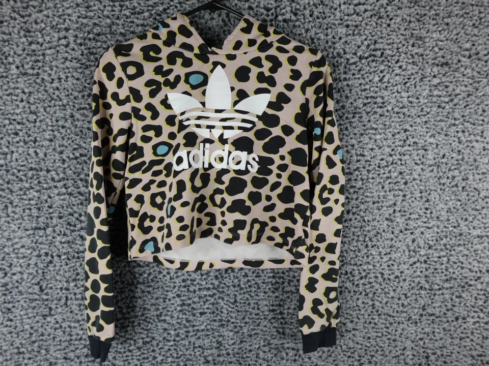 Adidas Originals Youth Long Sleeve Hoodie Leopard Print Light Pink Sweatshirt L - Image 1 of 4