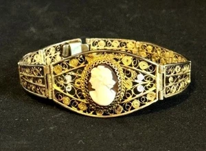 Pulsera camafeo filigrana dorada italiana 800 plata años 40 56 GE Merlo Sebastiano F.l - Imagen 1 de 13