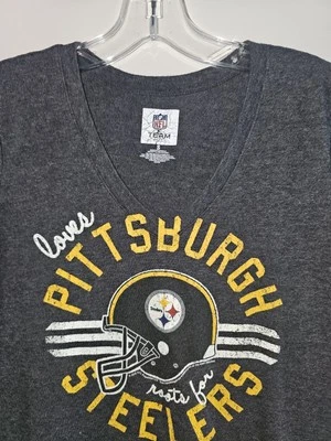 Camiseta Pittsburgh Steelers Love Retro Pequeña Mujer Gris Gráfico Logo NFL Foto 1 de 4