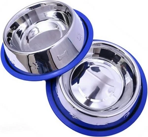 Set of 2 Etched Stainless Steel Dog Bowls, 2 Pak / 32oz Each Bowl, Silver - Picture 1 of 7
