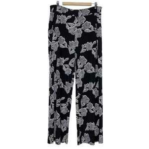 Pantalone Joseph Ribkoff donna 14 nero metallizzato astratto floreale gamba larga pull on - Foto 1 di 12