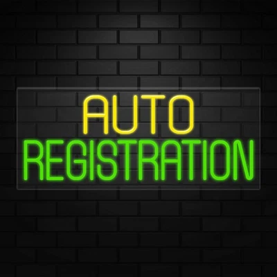 Auto Registration Sign for Business Displays | LED Flex Neon | 32"W x 13"H x 1"D - Image 1 of 4