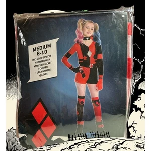 DC Harley Quinn Halloween Costume Romper Cosplay Dress Up Girls Medium 8-10 NEW - Picture 1 of 2