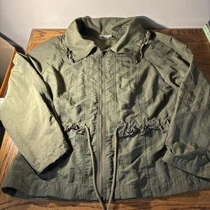 Loft green full zip lightweight jacket ruffle detail drawstring waist, XL - Picture 1 of 9