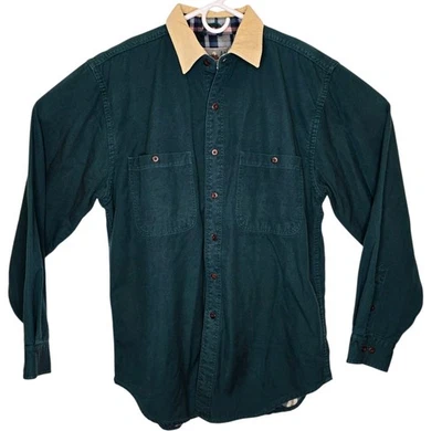 EMS Men's Vintage 1990s Green Flannel Lined Canvas Shirt Jacket Shacket Medium - Image 1 of 4
