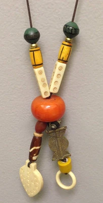 African Amber Brass Bead Yellow Glass Cord Neckalace - Image 1 of 2