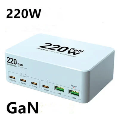 220W 6-Ports GaN Multi USB Type C PD Fast Charger Station For iPhone 16 Samsung - Image 1 of 4