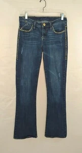 Rock & Republic Womens Jeans Sz 4 Bling Gold Studs Kasandra Boot Cut Dark Wash - Picture 1 of 11