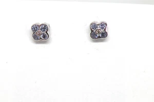 14k White Gold, Genuine multi stone Tanzanite, Diamond, Stud earring - Picture 1 of 8