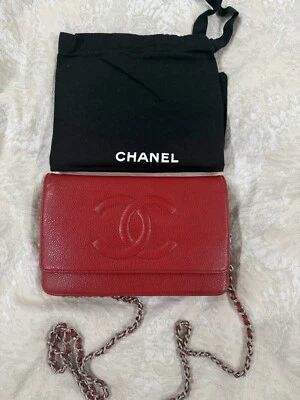 香奈儿鱼子酱 Timeless CC 银链钱包 WOC 红色,迷你 Sac,卡片 — 第 1/4 张图片