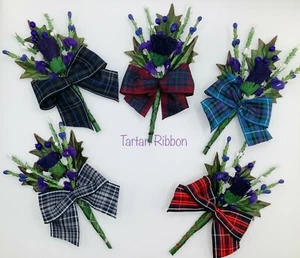 Scottish Buttonholes~Choice of Pride of Scotland Tartan~Choice of Quantity - Picture 1 of 12