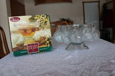 Gibson Royal Crest 27 Piece Crystal Clear Glass Punch Bowl Set Service For 12 - Image 1 of 4