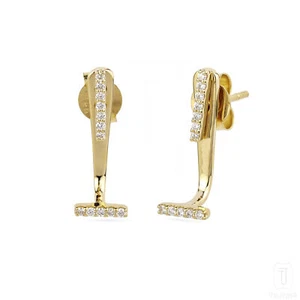 14K Gold 0.15 CT VS/F-G Diamond Bar Jacket Studs Earrings - The Jewelz - Picture 1 of 6