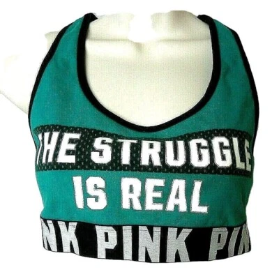Sujetador deportivo Victorias Secret ROSA Crop Haut Court mediano verde negro The Struggle Foto 1 de 4