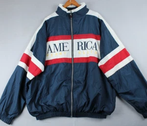 Vintage Perry Ellis America Embroidered Red White Blue Windbreaker Jacket XXL 90 - Picture 1 of 22