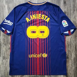 2018 Nike Barcelona Home Soccer Jersey Andres iniesta Men XL Farewell - Picture 1 of 7