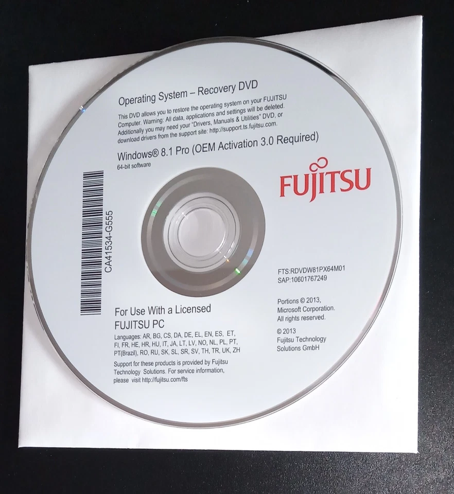 Fujitsu Operating System Recovery CD DVD Software Boot  Win 8 pro 64 Bit repair - Bild 1 von 1