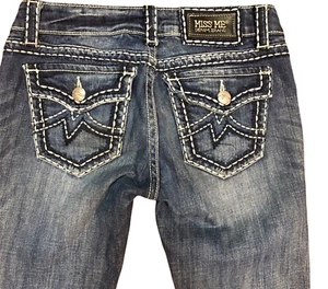 Miss Me Straight Cut Jeans Irene Low Rise Flap Pockets Retro Y2K Womens Size 28 - Picture 1 of 12