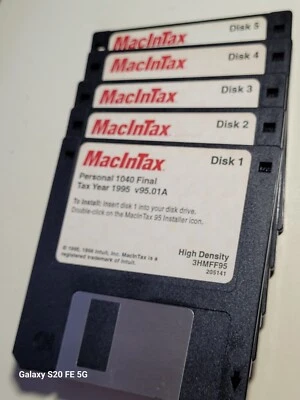Personal 1040 FINAL-Tax Year 1995-MacInTax V95.01A- Floppy Disks #1-# 5 Software - Image 1 of 3