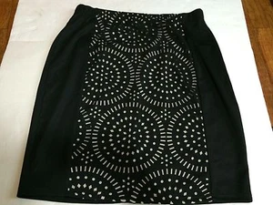 George Womens 16W Black Beige Straight Skirt Elastic Waist Stretch Knee Length - Picture 1 of 12