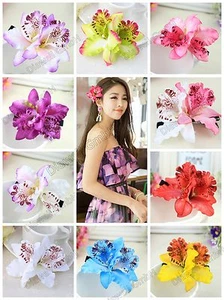 Doppel Orchidee Haarblume Haarclip Haarspange Blume  Ansteckblume Haarschmuck  - Bild 1 von 11
