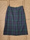 Vintage Tartan Skirt Dorene 100% Wool 14 16 Pencil Slit Navy Green Blackwatch