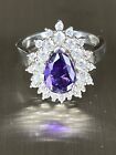 Vintage 925 Sterling Silver Cz Amethyst Engagement Ring Size 8  6 Grams