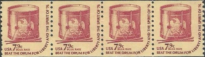 Coil strip of 4 stamps - Scott 1615 - 7.9 cent - The Spirit of '76 - 1976 - MNH - Image 1 of 1