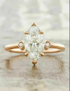 1.0Ct Marquise Cut CREATED Diamond Three Stone Wedding Ring 14K Rose Gold Over - Picture 1 of 4