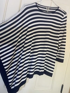 ANNE KLEIN WOMENS STRIPED 3/4 SLEEVE EXTENDED ASYMMETRICAL PULLOVER SIZE S 968 - Picture 1 of 9