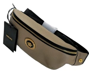 Versace Logo Medusa Belt Bag Natural Beige Gold Logo Leather NWT $1.300 - Picture 1 of 11