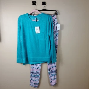 Jaclyn Intimates Teal Fairisle Print Pajama Set Size M - Picture 1 of 10