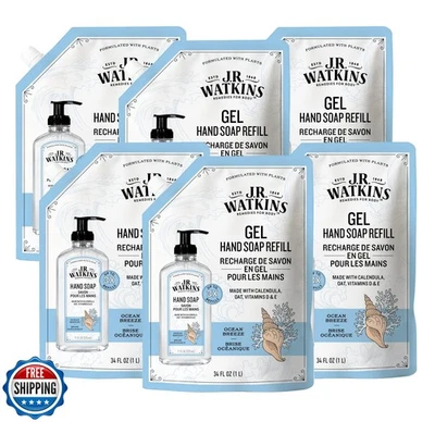 J.R. Watkins Gel Bolsa de Refil de Sabonete para Mãos, Líquido Perfumado Lavagem à Mão para Banheiro - Imagem 1 de 4