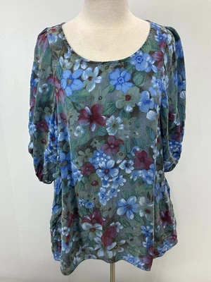Tianello By Steve Barraza Tunic Top Shirt Sz Medium Women’s Blue Floral Made USA - Image 1 of 4