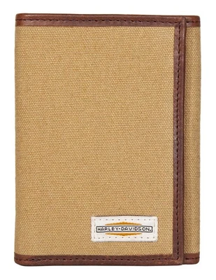 Cartera RFID triple pliegue Harley-Davidson con parche de algodón y cuero para hombre - caqui Foto 1 de 2