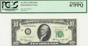 1963A $10 Federal Reserve Note FR#2017-J PCGS Superb 67 PPQ - Picture 1 of 2