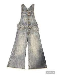 GAP Denim Crop Raw Hem Flare Overalls Kids Size S - Picture 1 of 5