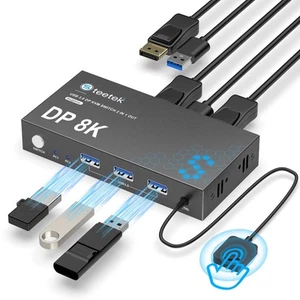 Displayport KVM Switch 1 Monitors 2 Computers, with 3 USB 3.0 Hub, 8K@60Hz DP... - Afbeelding 1 van 8