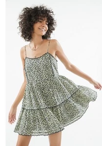 Urban Outfitters Black & Yellow Floral Baby Doll Sundress Scalloped Hem Large - Picture 1 of 7