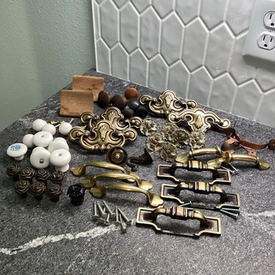 Decorative Drawer Pulls/Knobs - Lot of 40 + Metal Wood Ceramic  - Image 1 of 4