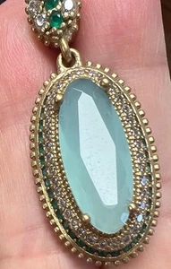 Genuine Chrysoprase Tourmaline Diamond Pendant 14K Gold on solid 925 green gf Ov - Picture 1 of 19