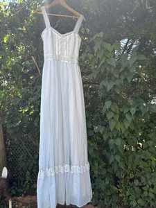 VTG Gunne Sax Blue Prairie Maxi Dress Lace Corset Bodice Sz 11 Boho Cottagecore - Picture 1 of 12