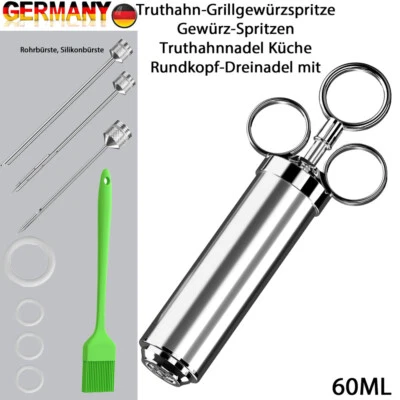 Edelstahl Bratenspritze Set Marinadenspritze BBQ Gewürzspritze Fleischspritze DE - Bild 1 von 4