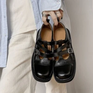 Womens Chic Leather Square Toe T Strap Buckle Strap Low Heel Mary Jane Shoes NWO - Picture 1 of 13