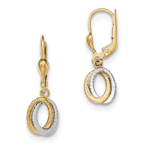 14k Two-tone Gold Textured and Polished Dangle Leverback Earrings TH877 - Picture 1 of 1