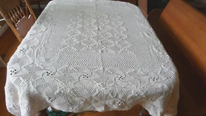 Handmade Crochet Intricate Detailed Heavy Cotton Tablecloth 54”X69”Vtg Beige - Picture 1 of 13
