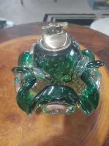 Mid Century Murano Bubble Art Glass Dish/ Cigarette Lighter Modern Blue & Green - Picture 1 of 8