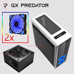 White Gaming Case GX Elysium ATX Computer PC transparent panel 2x Led Fans 650w - Picture 1 of 12