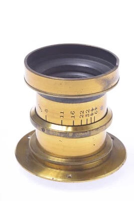 ✅ UNMARKED ANTIQUE BRASS LENS F/8 ‘210MM’ 4X5” LF CAMERA W/ APERTURE - Image 1 of 4